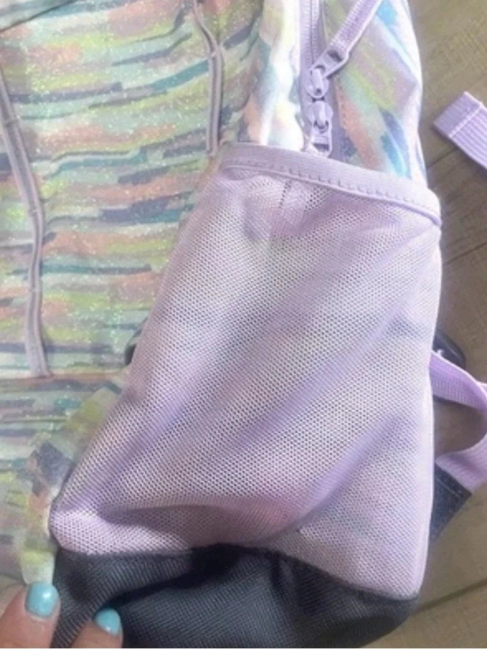 Lands’ End Girls Kids Pastel Striped Sparkly Backpack in Lavender & Multicolor